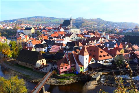 チェスキー・クルムロフの街並み(空撮)